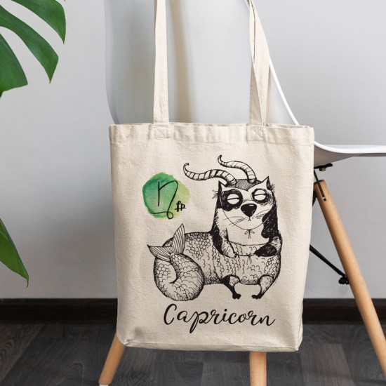 Αστείες Γάτες Ζώδια - Αιγόκερως (Τσάντα  Αγοράς)
